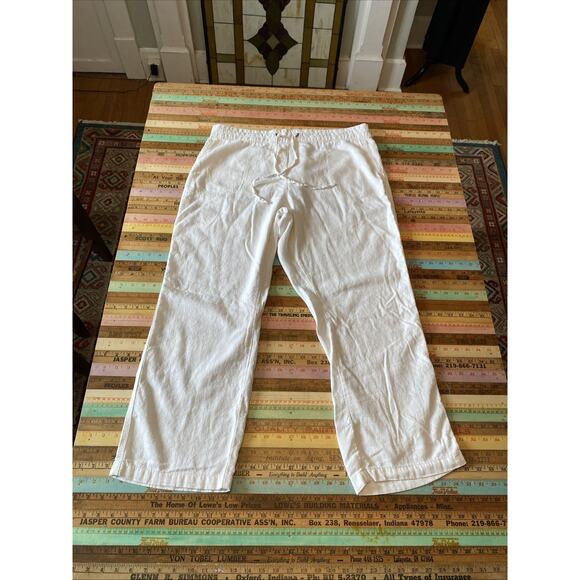 Per Se Pants XL Linen Blend White Wide Leg Elastic Waist Pull On Coastal Boho - Picture 1 of 9